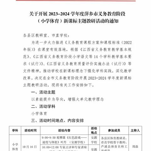 【课题动态29】以素能提升为导向，增强大单元教学理念——萍乡市义务教育阶段（小学体育）新课标主题教研活动