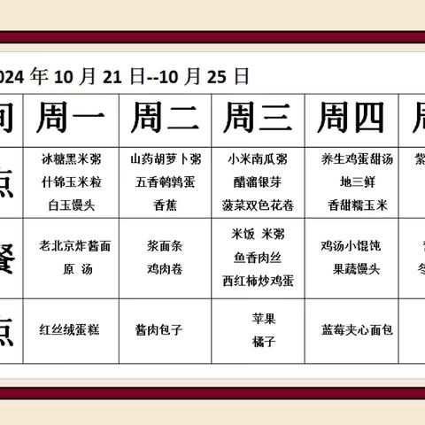 市直一幼【幼儿营养食谱】——第八周10.21～10.25