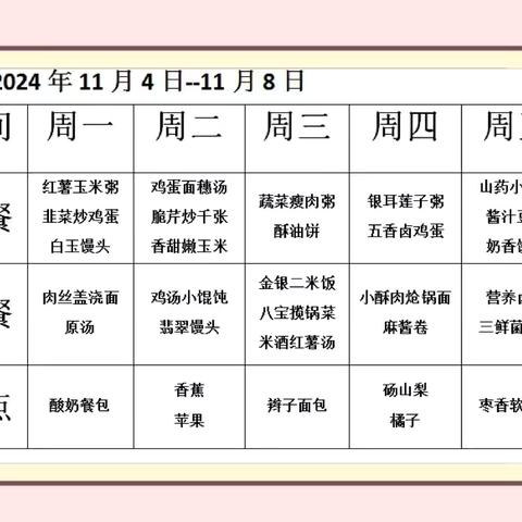 市直一幼【幼儿营养食谱】——第十周11.4～11.8