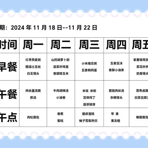 市直一幼【幼儿营养食谱】——第十二周11.18～11.22