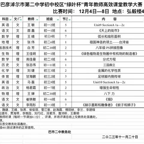 落实双减，提质增效——巴彦淖尔市第二中学初中校区“绿叶杯”青年教师高效课堂教学大赛活动纪实