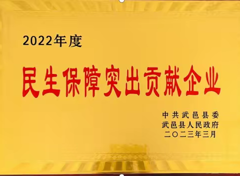 龙邑公司荣获“2022年度民生保障 突出贡献企业”荣誉称号