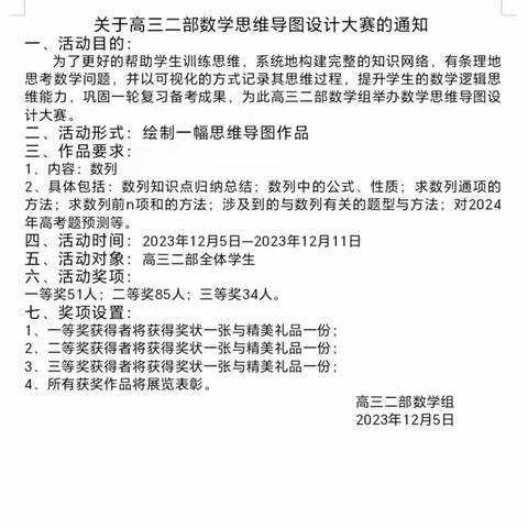 高三二部数学思维显性化学习活动之思维导图设计大赛圆满结束