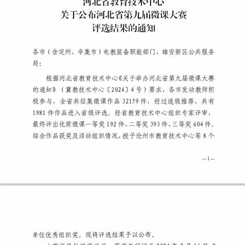 【喜报】复兴经开区第一小学教师微课作品荣获河北省二等奖