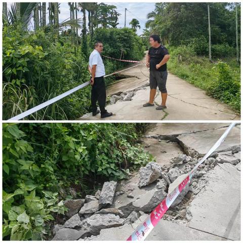 南岛社区汤他水库车辆压坏农村公路路面修复