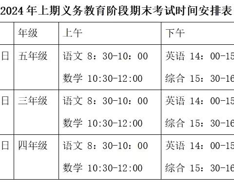 双板桥完全小学2024年上期期末质量监测及放假安排