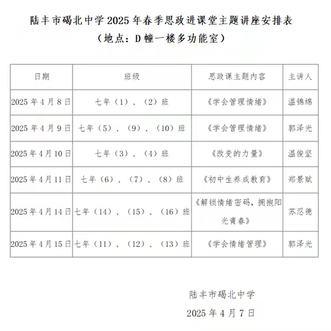 碣北中学七年级思政课系列活动简报
