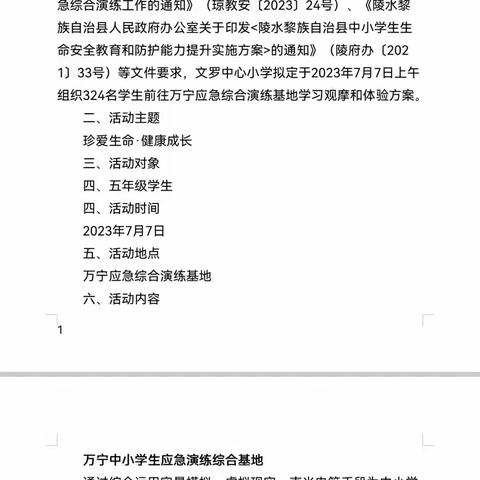 护苗成长 ·安全研学——陵水文罗苏维埃红军小学总校赴万宁安全应急综合演练基地研学活动