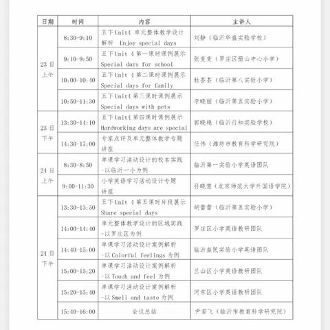 临沂市小学英语单元整体视域下学习活动设计