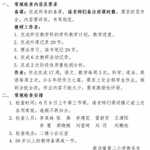 凝心聚力抓常规 严勤细实促成长-商店镇第二小学教学常规检查纪实