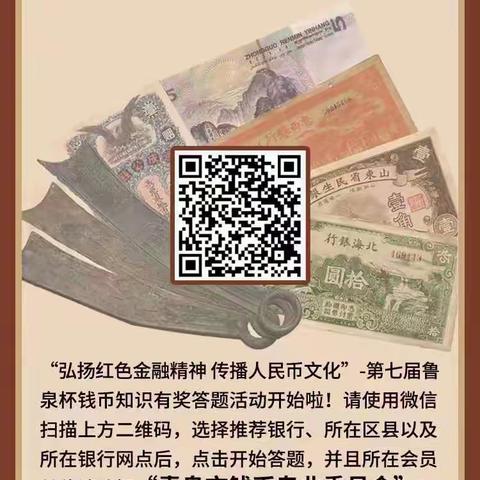 青岛农商银行硅谷王村支行第七届鲁泉杯钱币知识有奖答题活动