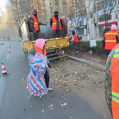 正源街分车带清理落叶