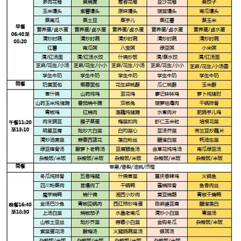 武侯领川外国语学校食堂周菜谱