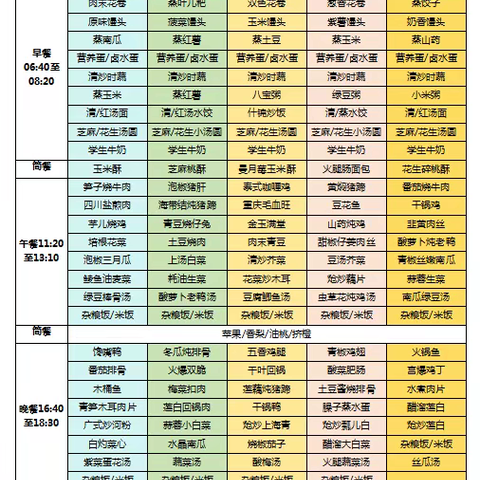 武侯领川外国语学校周菜谱