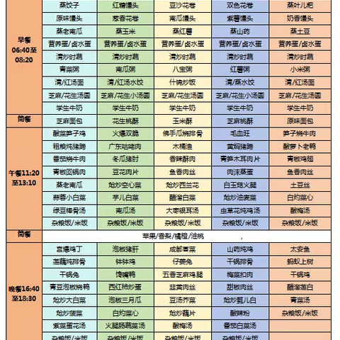 武侯领川外国语学校食堂开学周菜单