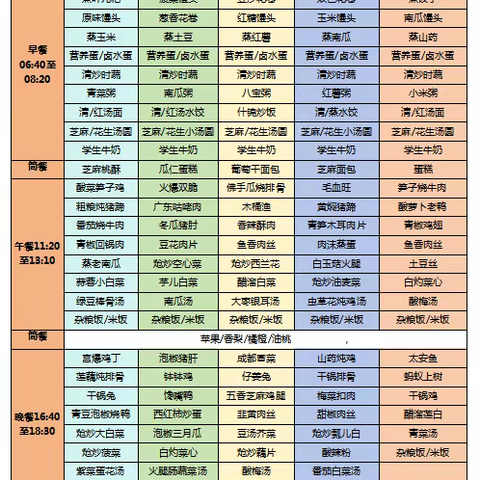 武侯领川外国语学校食堂周菜谱