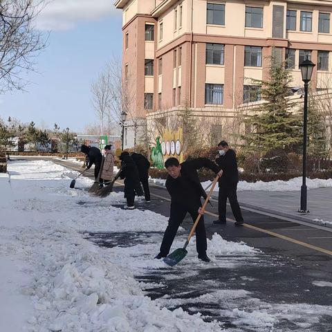 齐心协力  清雪除冰  迎接新学期--大王镇育才小学教师志愿扫雪除冰活动