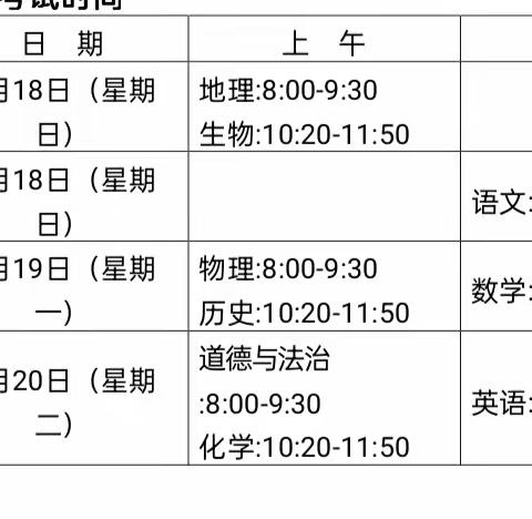 崟塘学校关于初二生物、地理会考的注意事项特告知家长