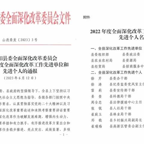 国家税务总局山阳县税务局荣获2022年度深化改革工作先进单位