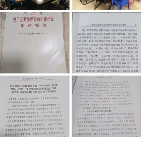 2024年7月12日，丁村北社区党支部学习《习近平关于加强党的纪律建设论述摘编》和《年轻干部党员“旱洁不保”值得警惕——以昌江受理年轻党员干部违法案例为浅析问题及预防对策》