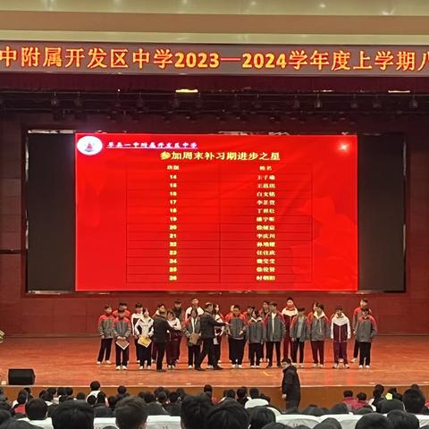 单县一中附属开发区中学八年级期末考试表彰大会
