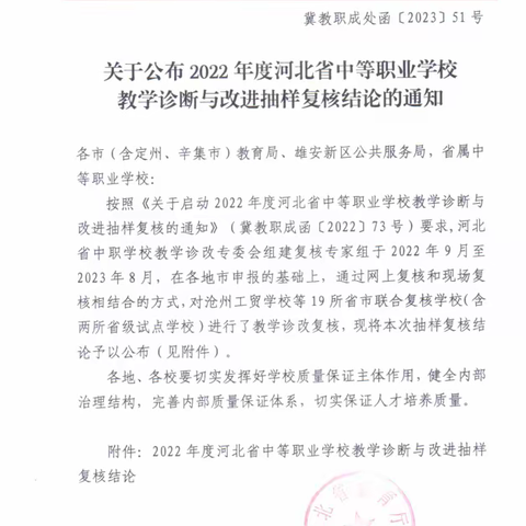 【喜报】永年区职教中心顺利通过2022年度河北省中等职业学校教学诊断与改进抽样复核