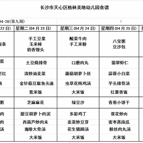 格林美地华盛幼儿园健康食谱预告