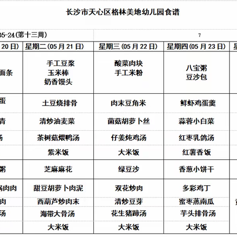 格林美地幼儿园本周食谱