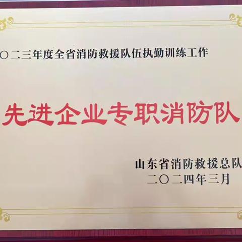 青年文明号丨荣获山东省“先进企业专职消防队”称号