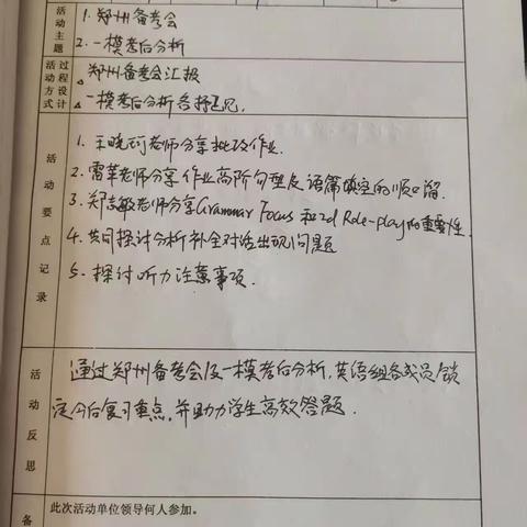 九年级英语备考会分享暨一模考试考后分析