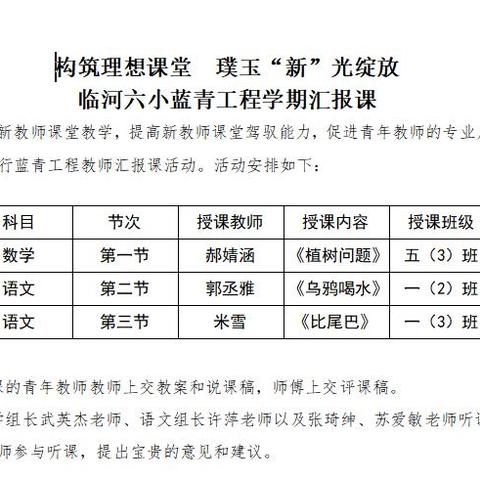 蓝青工程见实效  课堂展示绽芳华——临河六小蓝青工程学期汇报课