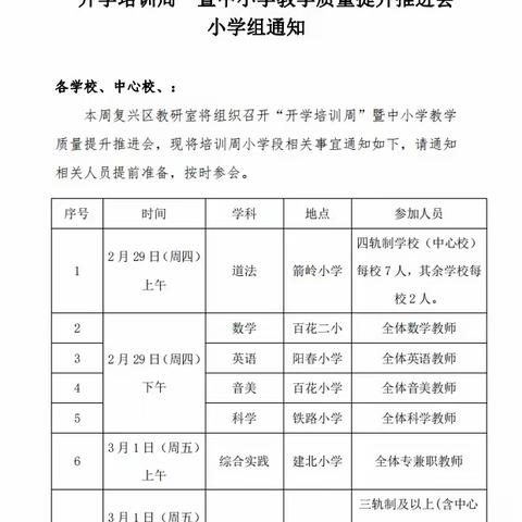 以学科培训 开启新学期 |  复兴区教研室组织“开学培训周”暨中小学教学质量提升推进会