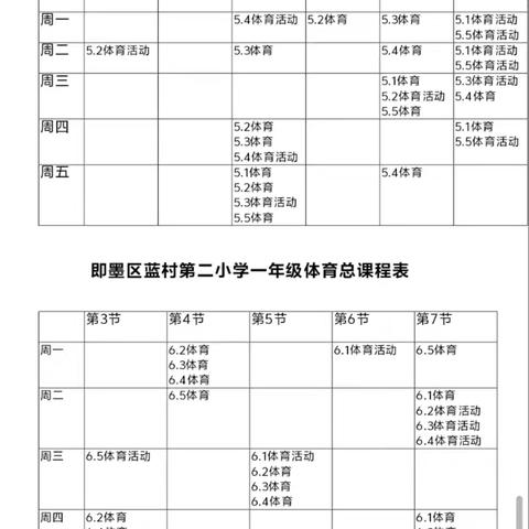 即墨区蓝村第二小学体育课程表