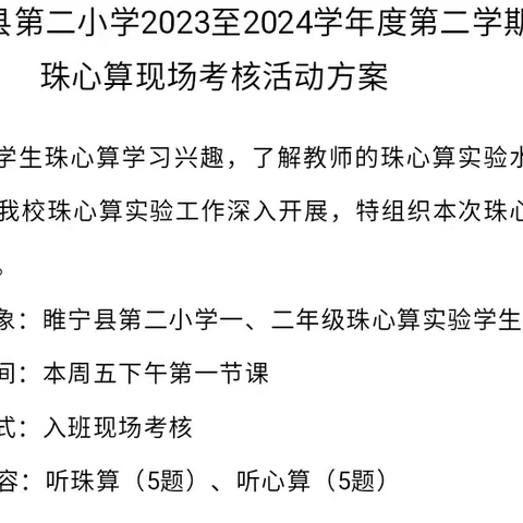 珠珠拨响脆如玉  粒粒启智慧童心——睢宁县第二小学2023—2024学年度第二学期珠心算现场考核