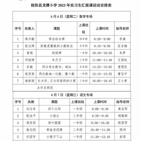 课赛促成长，精彩齐绽放一一龙潭小学2023年“实习生汇报课”教学比武活动