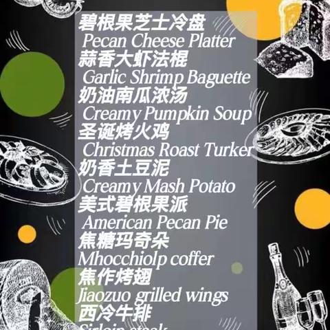 西式菜单Western style menu