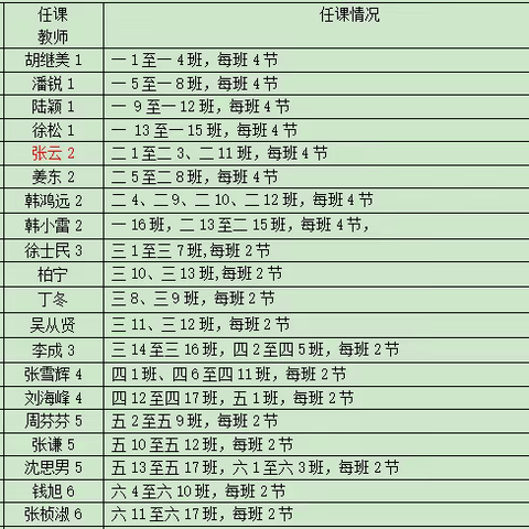 黄河小学体育组课程表