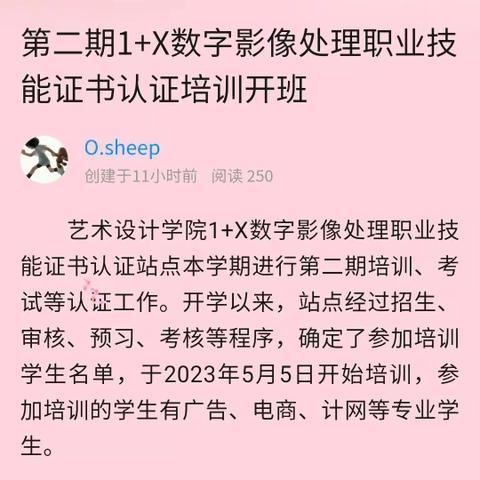 第二期1+X数字影像处理职业技能证书认证培训开班