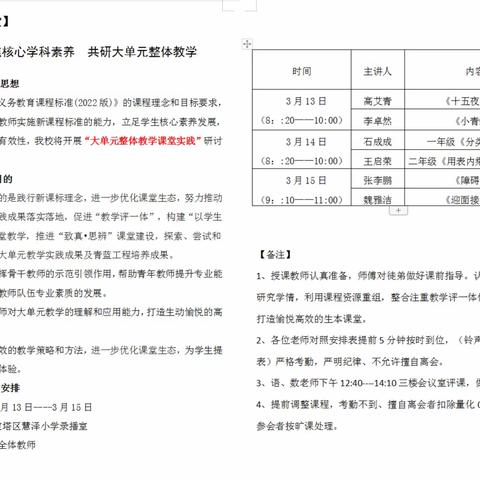 【品格·课堂】            聚焦学科核心素养     共研大单元整体教学