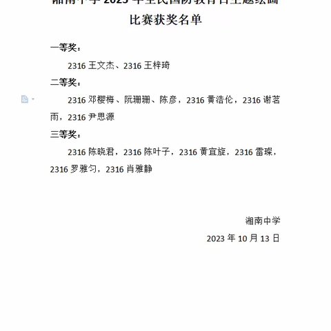 百花齐放——《湘南中学2023年全民国防教育日主题绘画比赛》