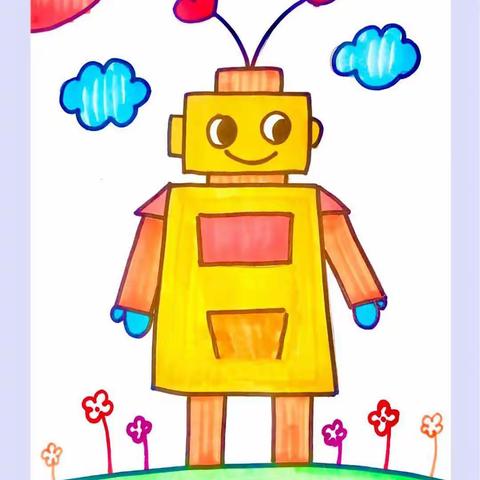 华香幼儿园大一班本周绘画作品展《有趣的机器人》