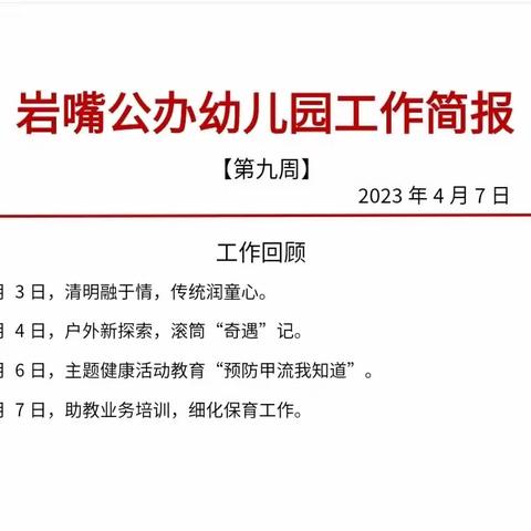 【岩嘴公办幼儿园】2023年上学期第九周工作简报