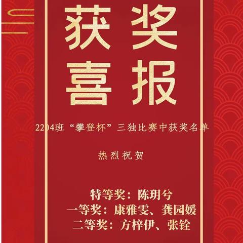 喜报｜2204班“攀登杯”三独比赛、阳光下成长比赛中创佳绩