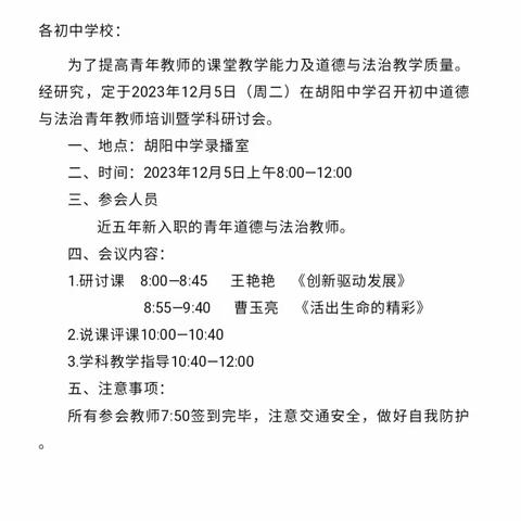 教师课堂展风采  异彩纷呈显匠心   ——初中道德与法治青年教师培训暨学科研讨会活动