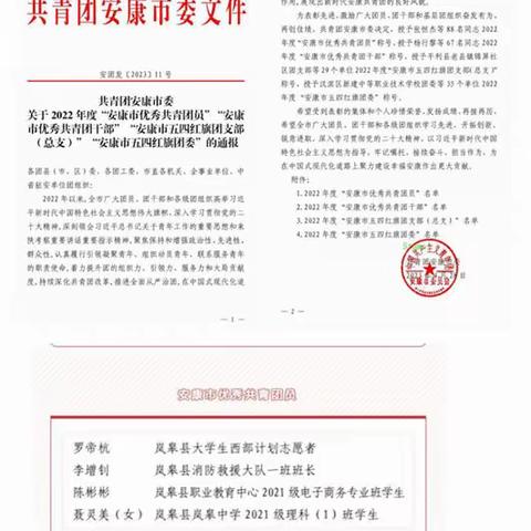 喜报！岚皋大队李增钊同志荣获“安康市优秀共青团员”荣誉称号