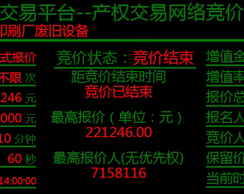 原萍乡市印刷厂废旧设备整体转让项目在市公共资源交易中心溢价成交