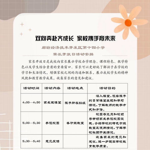 双向奔赴齐成长 家校携手育未来 廊坊经济技术开发区第十四小学家长开放日活动