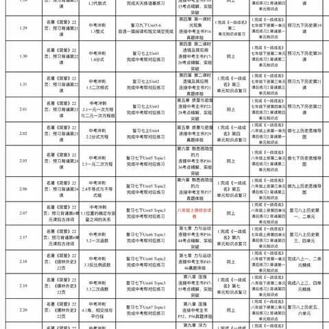 2024年龙津学校九年级各科寒假学习安排