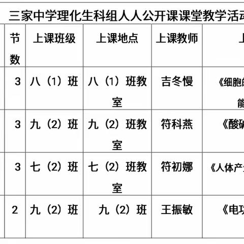 人人参与，互学共成长——三家中学理化生科组公开课