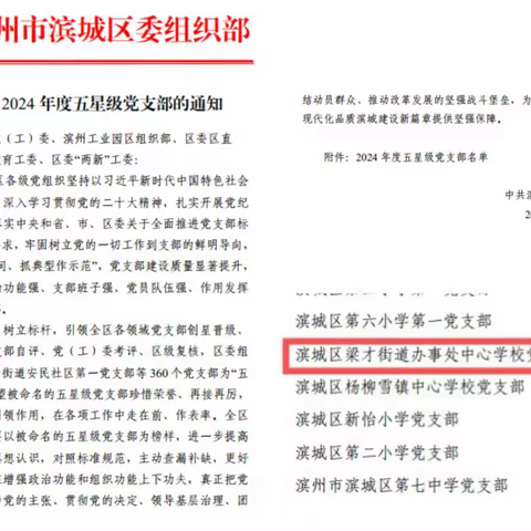 喜报！梁才中心学校党支部再次荣获五星级党支部（2022年度、2024年度）